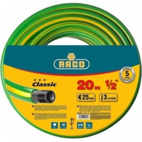 Шланг поливочный RACO CLASSIC, 1/2, 20 м, 25 атм, трёхслойный, армированный (40306-1/2-20)
Шланг поливочный RACO CLASSIC, 1/2, 20 м, 25 атм, трёхслойный, армированный (40306-1/2-20)