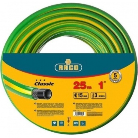 Шланг поливочный RACO CLASSIC, 1, 25 м, 15 атм, трёхслойный, армированный (40306-1-25)
Шланг поливочный RACO CLASSIC, 1, 25 м, 15 атм, трёхслойный, армированный (40306-1-25)