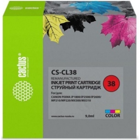 Картридж Cactus CS-CL38 голубой/пурпурный/желтый
Картридж Cactus CS-CL38 голубой/пурпурный/желтый