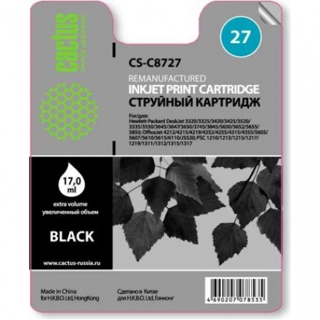 Картридж Cactus CS-C8727 для №27 HP DeskJet 3320/3325/3420/3425/3520, черный
Картридж Cactus CS-C8727 для №27 HP DeskJet 3320/3325/3420/3425/3520, черный