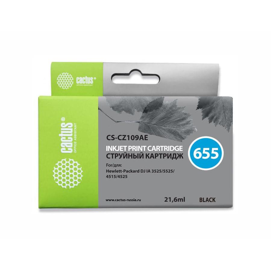 Картридж Cactus CS-CZ109AE №655 для HP DJ IA 3525/5525/4615/6525, черный
Картридж Cactus CS-CZ109AE №655 для HP DJ IA 3525/5525/4615/6525, черный