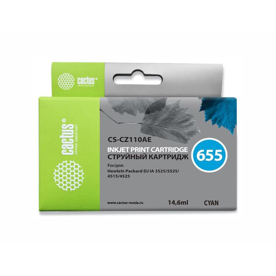 Картридж Cactus CS-CZ110AE №655 для HP DJ IA 3525/5525/4615/6525, голубой
Картридж Cactus CS-CZ110AE №655 для HP DJ IA 3525/5525/4615/6525, голубой