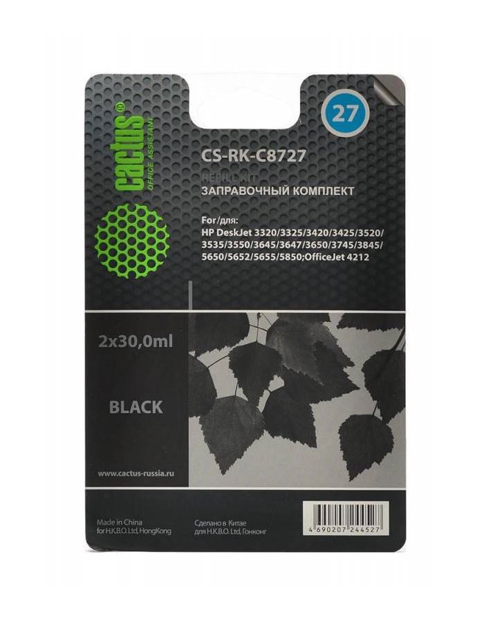 Заправочный набор Cactus CS-RK-C8727 черный60мл для HP DJ 3320/3325/3420/3425/3520/3535/OJ 4212, Черный
Заправочный набор Cactus CS-RK-C8727 черный60мл для HP DJ 3320/3325/3420/3425/3520/3535/OJ 4212, Черный