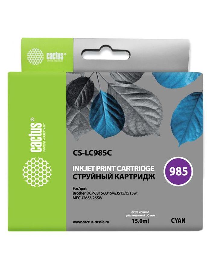 Картридж струйный Cactus CS-LC985C голубой (15мл) для Brother DCPJ315W/DCPJ515W/MFCJ265W
Картридж струйный Cactus CS-LC985C голубой (15мл) для Brother DCPJ315W/DCPJ515W/MFCJ265W