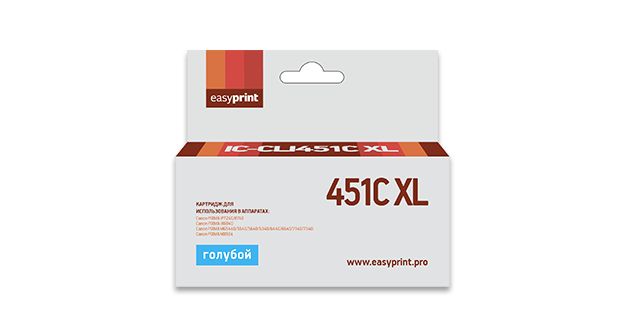Картридж струйный EasyPrint IC-CLI451C XL Cyan, Голубой
Картридж струйный EasyPrint IC-CLI451C XL Cyan, Голубой