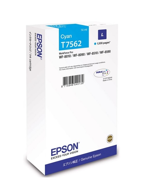 Картридж струйный Epson T7562 (C13T756240), Голубой
Картридж струйный Epson T7562 (C13T756240), Голубой
