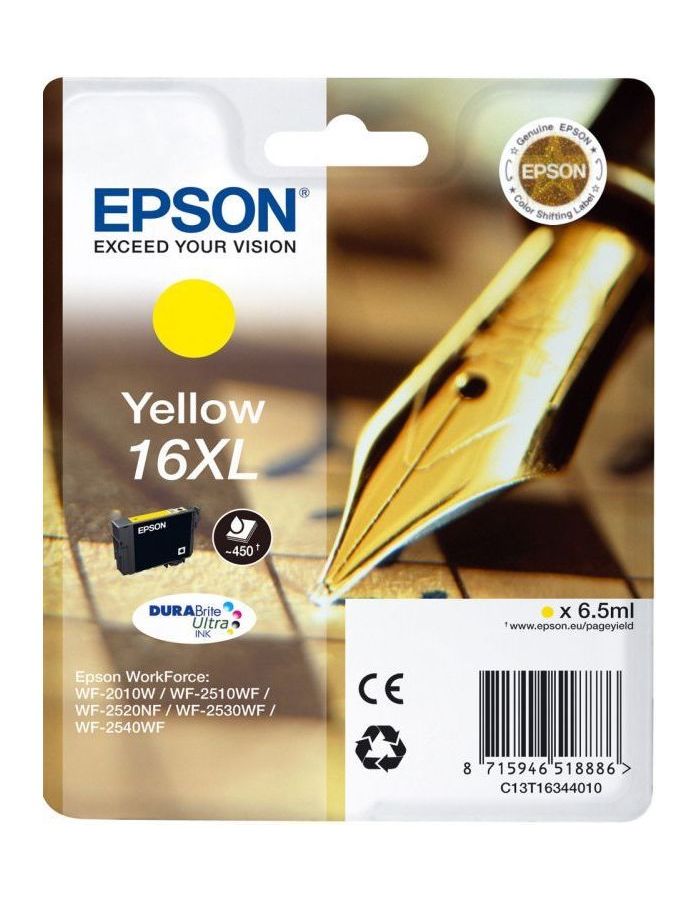 Картридж струйный Epson 16XL (C13T16344010) желтый
Картридж струйный Epson 16XL (C13T16344010) желтый