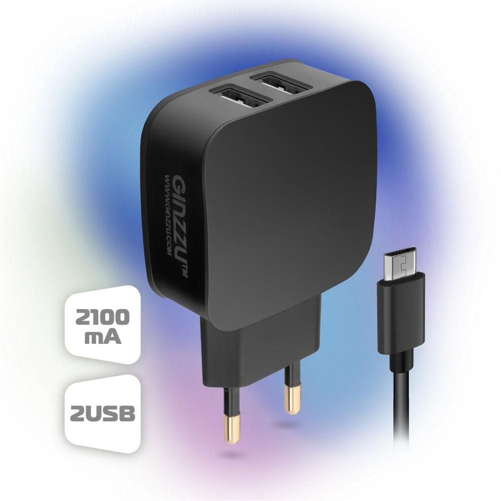 СЗУ Ginzzu GA-3010UB 2USB + кабель micro USB 2100mAh Black
СЗУ Ginzzu GA-3010UB 2USB + кабель micro USB 2100mAh Black