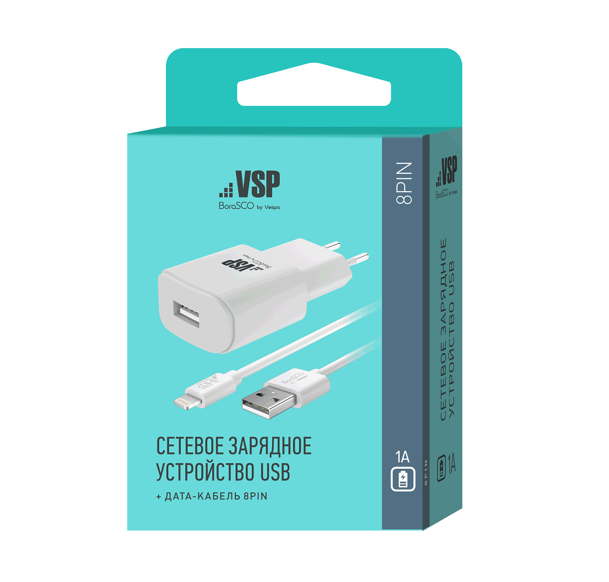 Сетевое зарядное устройство BoraSCO USB 1A + Дата-кабель 8pin 1м белый (VSP
Сетевое зарядное устройство BoraSCO USB 1A + Дата-кабель 8pin 1м белый (VSP
