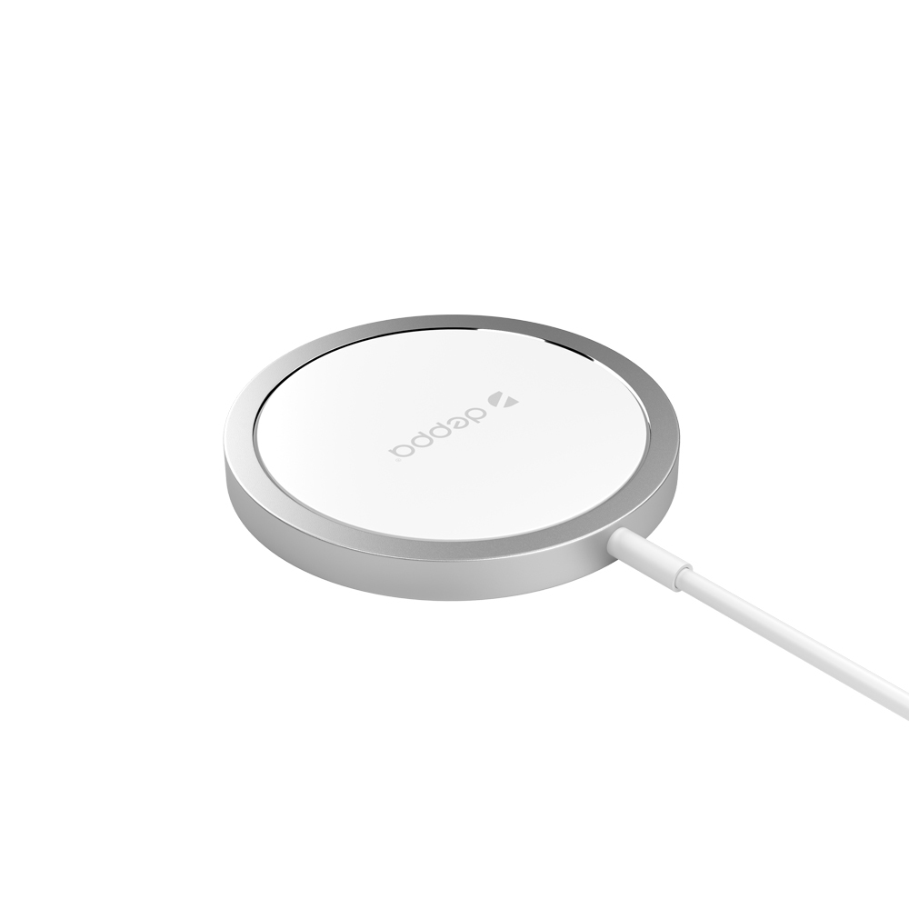 Беспроводное зарядне устройство Deppa MagSafe Qi 15W серебро
Беспроводное зарядне устройство Deppa MagSafe Qi 15W серебро