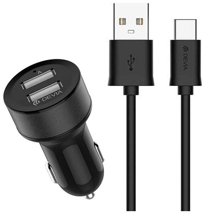 Автомобильное зарядное устройство Devia Smart Dual USB Car Charger Suit 2 USB с кабелем USB Type-C - Чёрный
Автомобильное зарядное устройство Devia Smart Dual USB Car Charger Suit 2 USB с кабелем USB Type-C - Чёрный