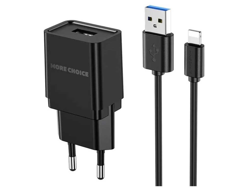 Сетевое зарядное устройство More choice 1USB 1A для Lightning 8-pin NC33i (Black)
Сетевое зарядное устройство More choice 1USB 1A для Lightning 8-pin NC33i (Black)
