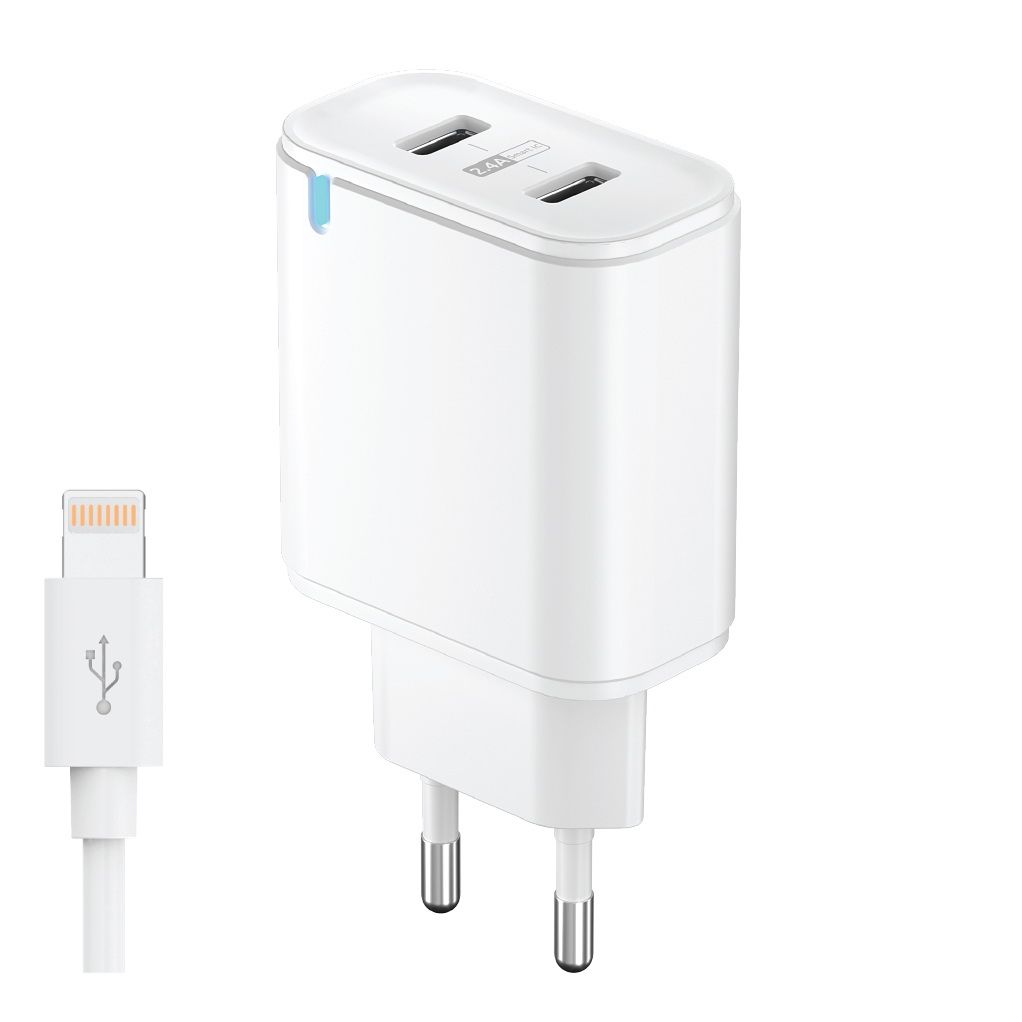 Сетевое зарядное устройство OLMIO USBx2, 2.4A, +8-pin кабель, Smart IC, white
Сетевое зарядное устройство OLMIO USBx2, 2.4A, +8-pin кабель, Smart IC, white