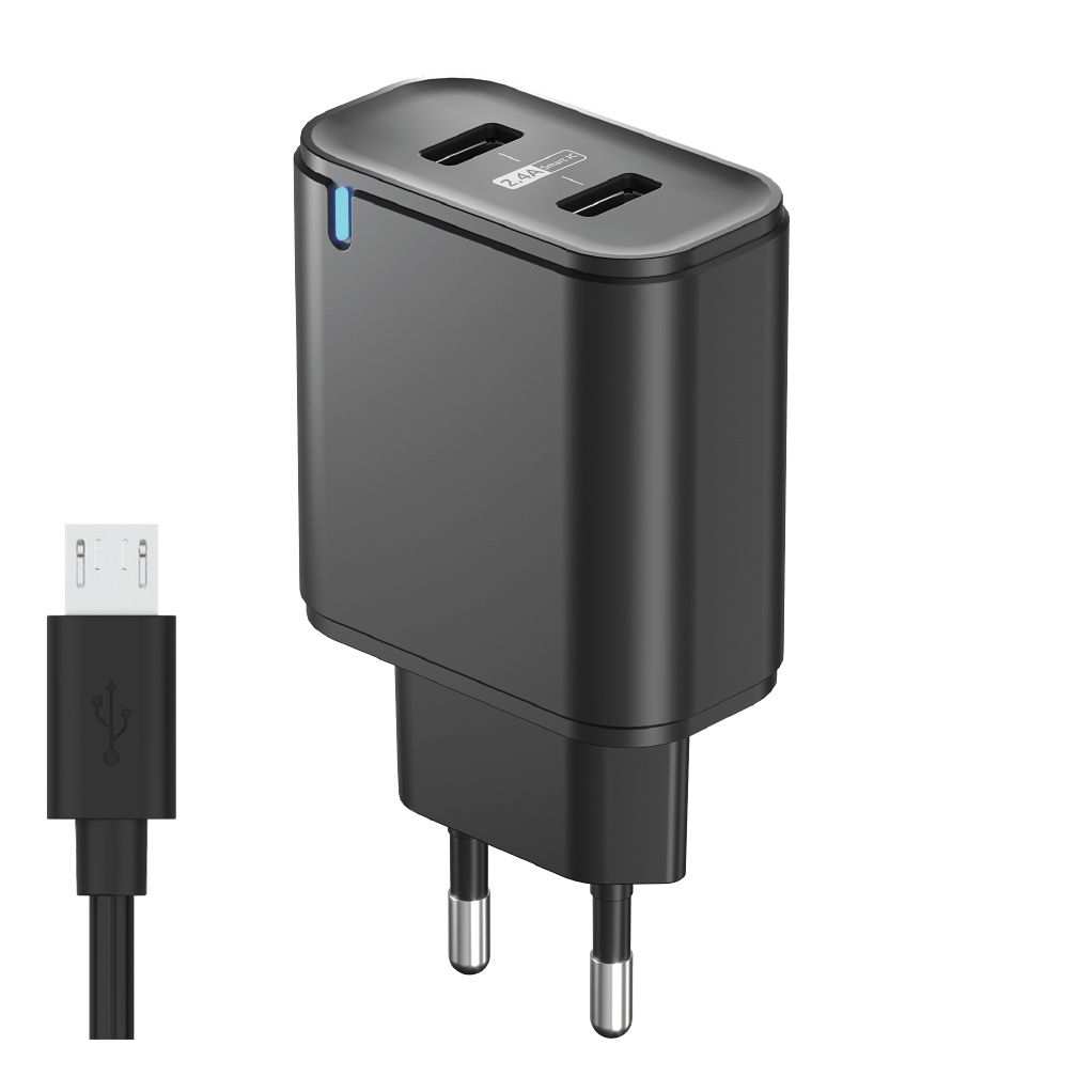 Сетевое зарядное устройство OLMIO USBx2, 2.4A, +microUSB кабель, Smart IC, black
Сетевое зарядное устройство OLMIO USBx2, 2.4A, +microUSB кабель, Smart IC, black