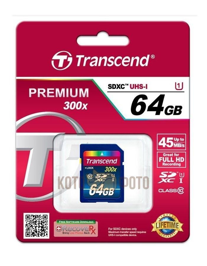 Карта памяти Transcend SDXC UHS-I Card 64GB Class10, 300X
Карта памяти Transcend SDXC UHS-I Card 64GB Class10, 300X