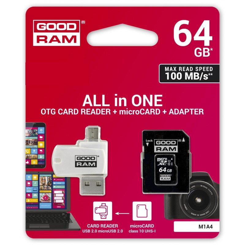 Карта памяти GoodRam micro SDXC 64Gb + Reader W/A (M1A4-0640R12
Карта памяти GoodRam micro SDXC 64Gb + Reader W/A (M1A4-0640R12