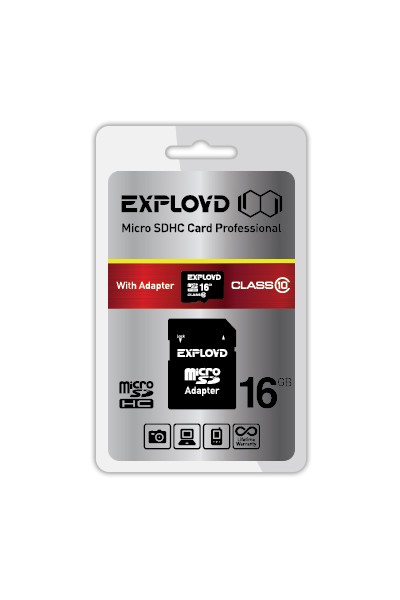 Карта памяти Exployd micro SDXC 16Gb Class10 + адаптер SD
Карта памяти Exployd micro SDXC 16Gb Class10 + адаптер SD