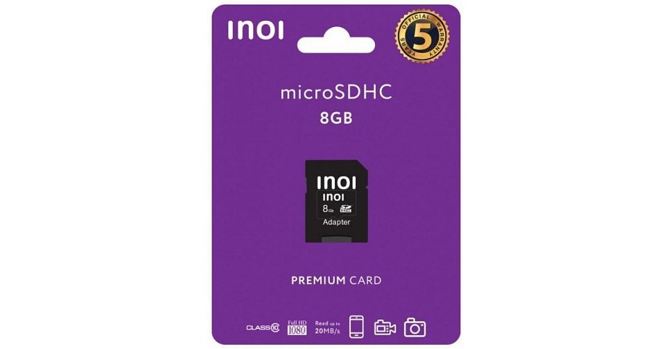 Карта памяти INOI MicroSD 8GB C10 20Mb/s +adp
Карта памяти INOI MicroSD 8GB C10 20Mb/s +adp