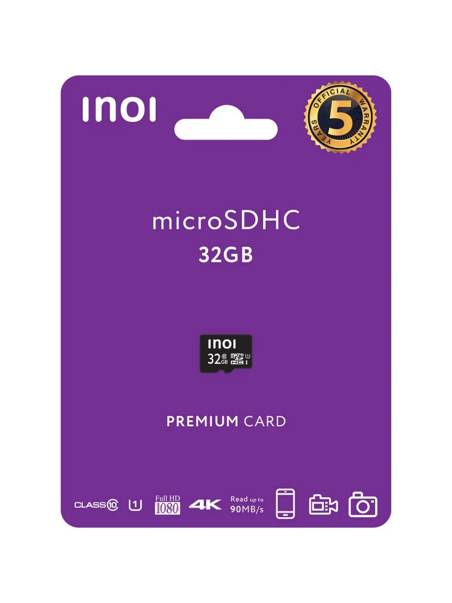 Карта памяти INOI MicroSD 32GB U1 C10 90Mb/s +adp
Карта памяти INOI MicroSD 32GB U1 C10 90Mb/s +adp