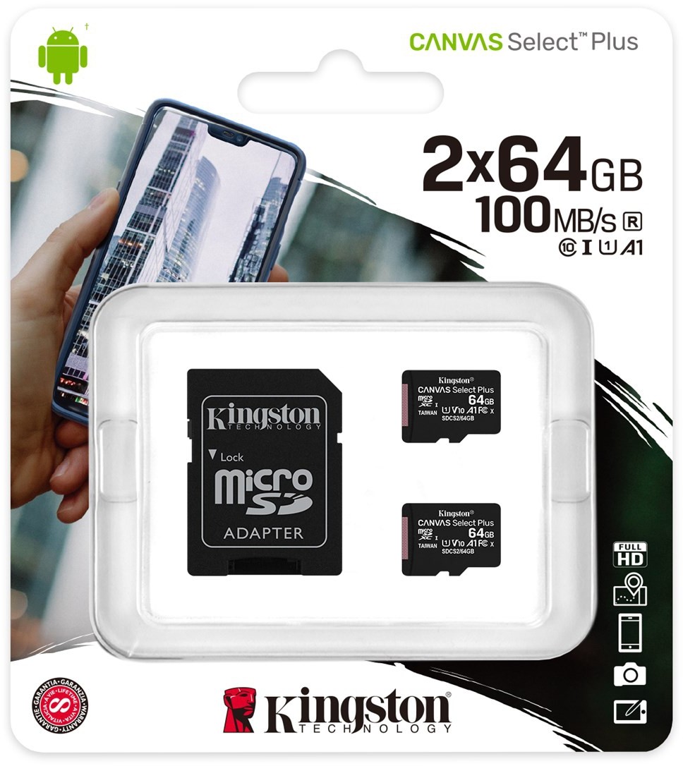Карта памяти Kingston MicroSDHC 64Gb Class10 Canvas Select SDCS2/64GB-2P1A + adapter
Карта памяти Kingston MicroSDHC 64Gb Class10 Canvas Select SDCS2/64GB-2P1A + adapter