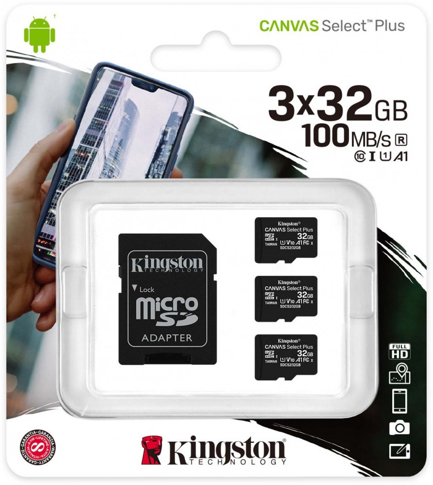 Карта памяти Kingston MicroSDHC 32Gb Class10 Canvas Select SDCS2/32GB-3P1A + adapter
Карта памяти Kingston MicroSDHC 32Gb Class10 Canvas Select SDCS2/32GB-3P1A + adapter