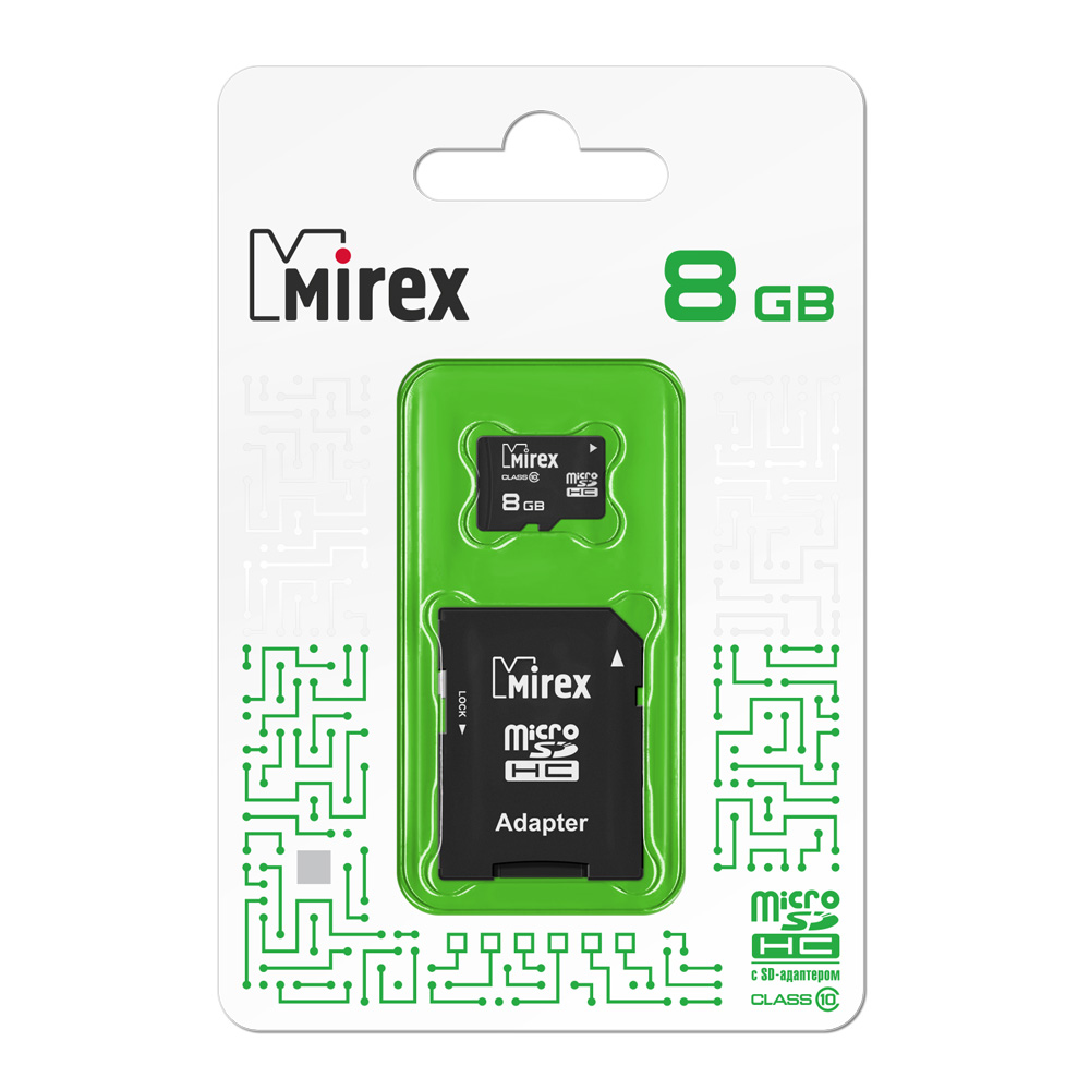Карта памяти Mirex microSDHC 8GB Class 10 SD адаптер
Карта памяти Mirex microSDHC 8GB Class 10 SD адаптер