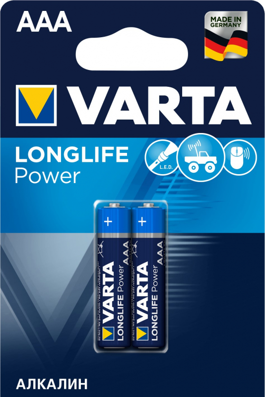 Батарейка Varta Longlife Power AAA блистер 2шт.
Батарейка Varta Longlife Power AAA блистер 2шт.