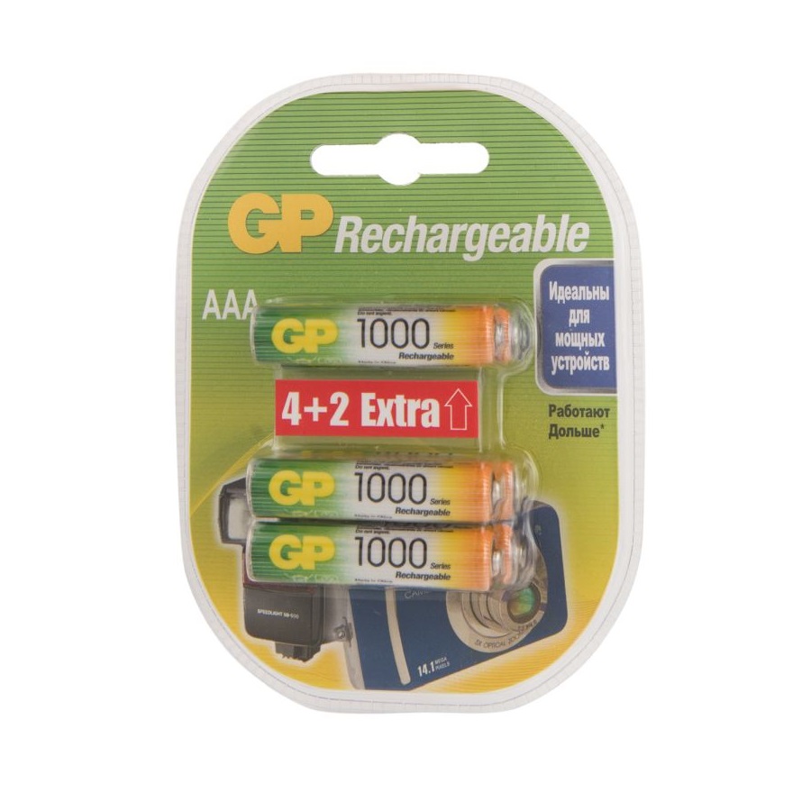 Аккумулятор GP Rechargeable 1000AAAHC AAA NiMH 1000mAh (6шт
Аккумулятор GP Rechargeable 1000AAAHC AAA NiMH 1000mAh (6шт
