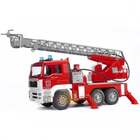 Машинка Bruder Пожарная машина Scania с выдвижной лестницей и помпой с модулем со световыми и звуковыми эффектами - фото 1