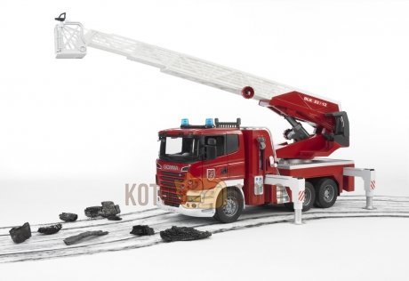 Машинка Bruder Пожарная машина Scania с выдвижной лестницей и помпой с модулем со световыми и звуковыми эффектами - фото 5