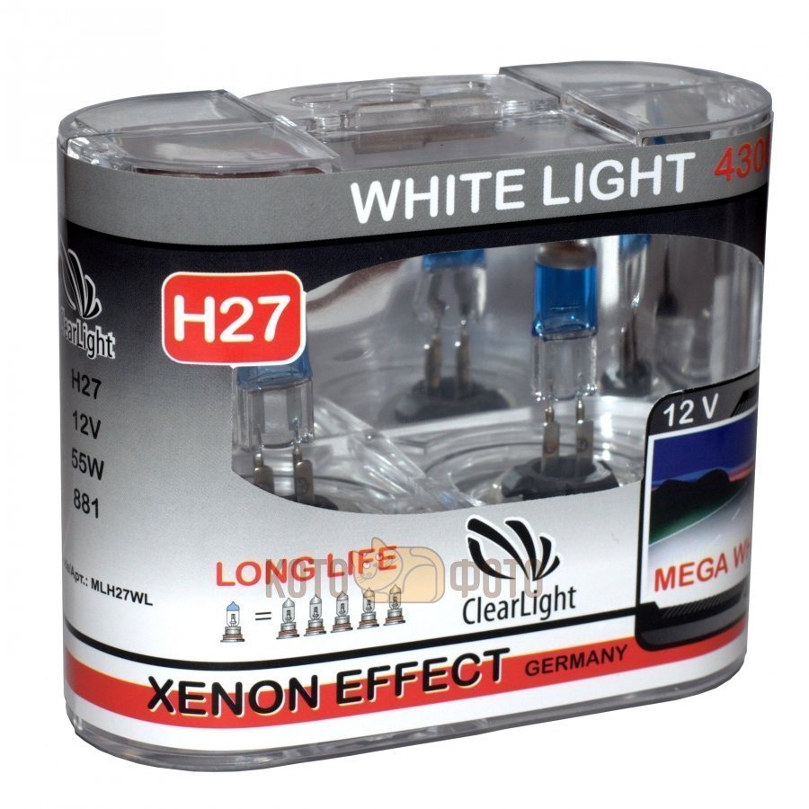 цена Комплект ламп Clearlight H27 12V-55W WhiteLight (2 шт.) MLH27WL