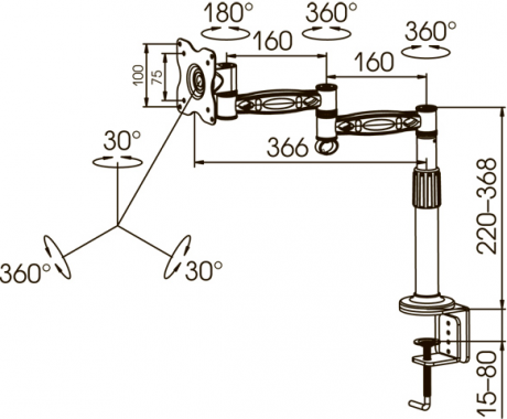 Кронштейн Kromax OFFICE-2 для ЖК мониторов 13-26,настольный, 4 ст. наклон, до 10 кг, серый - фото 2