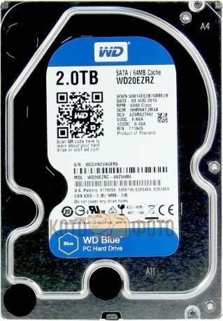 Жесткий диск WD Original SATA-III 2Tb WD20EZRZ Blue (5400rpm) 64Mb 3.5 - фото 1