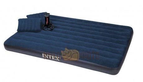 INTEX 68765 Кровать CLASSIC DOWNY, Queen, флок + ручной насос + 2 надувные подушки - фото 1
