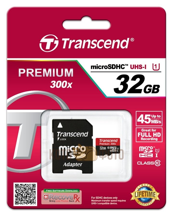 Карта памяти Transcend Micro SDHC Card 32GB Class10 U1 (TS32GUSDU1) w/adapter - фото 1