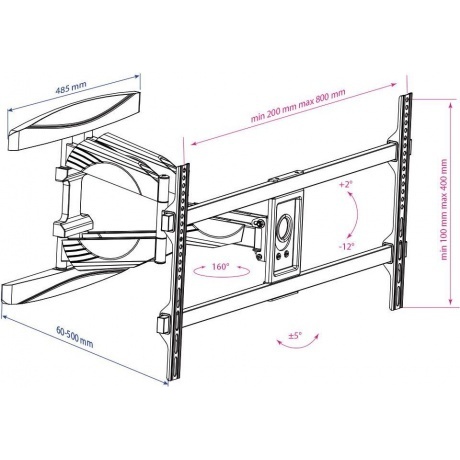 Кронштейн для телевизора Kromax ATLANTIS-65 черный 40"-90" макс.45кг настенный поворотно-выдвижной и наклонный - фото 2