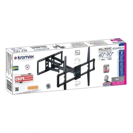 

Кронштейн для телевизора Kromax ATLANTIS-75 черный 40"-90" макс.101кг настенный поворотно-выдвижной и наклонный