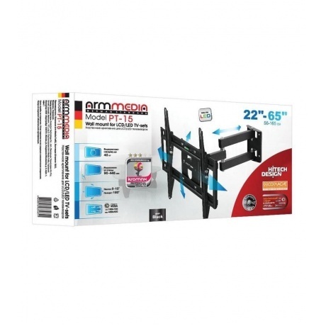 

Кронштейн для телевизора Arm Media PT-15 NEW черный 32"-55" макс.35кг настенный поворотно-выдвижной и наклонный