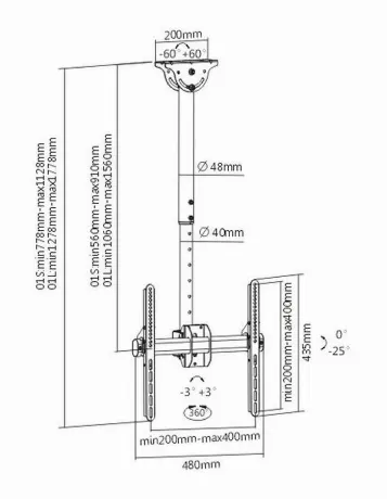 Кронштейн для телевизора Arm Media LCD-1800 черный 26"-65" макс....