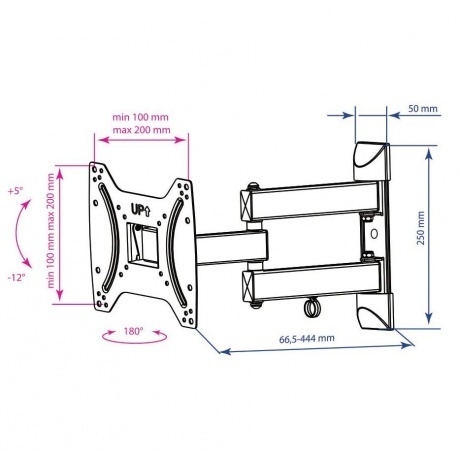 

Кронштейн для телевизора Kromax DIX-22 черный 15"-48" макс.35кг настенный поворотно-выдвижной и наклонный