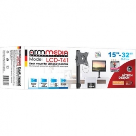Кронштейн для мониторов Arm Media LCD-T41 черный 15"-32" макс.10кг настольный поворот и наклон верт.перемещ. - фото 3