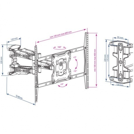 

Кронштейн для телевизора Kromax ATLANTIS-46 серый 22"-65" макс.45кг настенный поворотно-выдвижной и наклонный