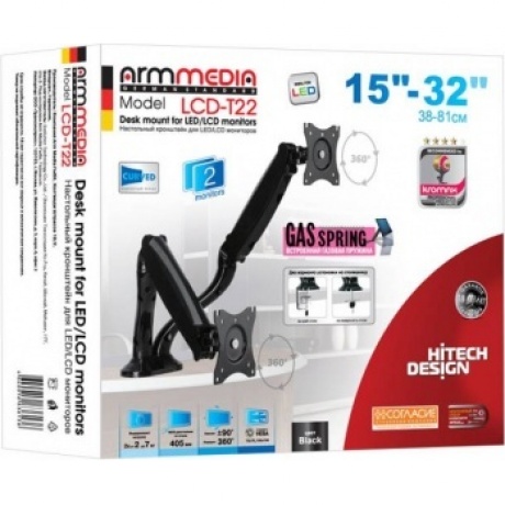 Кронштейн для мониторов Arm Media LCD-T22 черный 15"-32" макс.14кг настольный поворот и наклон верт.перемещ. - фото 4