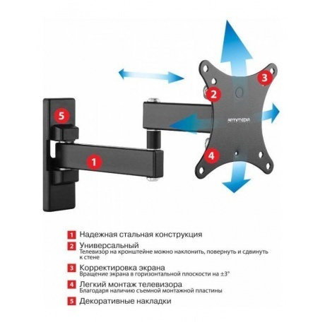 

Кронштейн для телевизора Arm Media MARS-02 черный 10"-32" макс.20кг настенный поворот и наклон