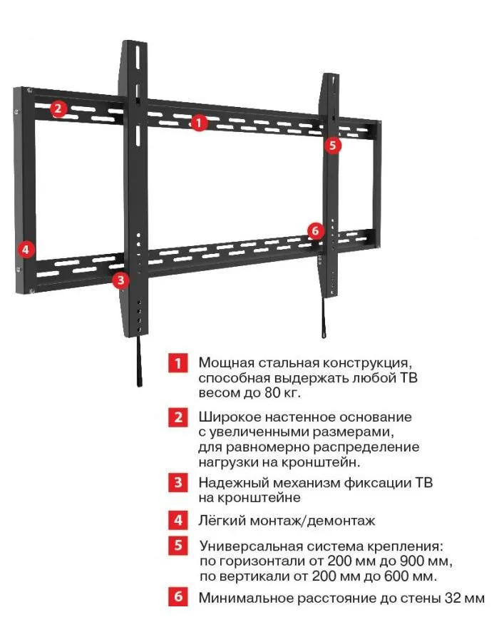 Кронштейн для телевизора Arm Media PT-100 черный 55"-100" макс.80кг настенный фиксированный - фото 1