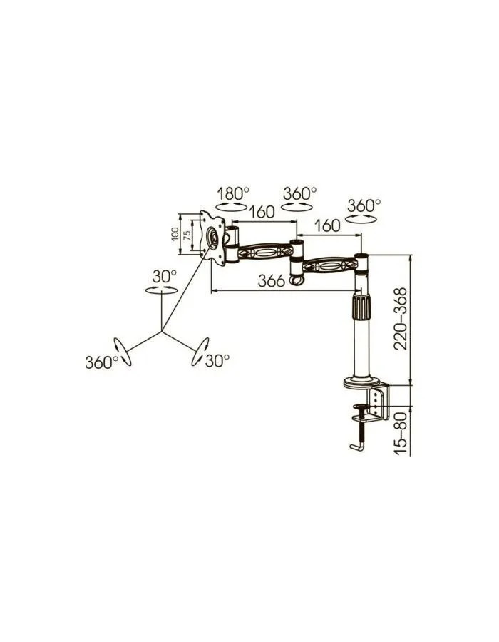 Кронштейн Kromax OFFICE-2 для ЖК мониторов 13-26,настольный, 4 ст. наклон, до 10 кг, серый - фото 3