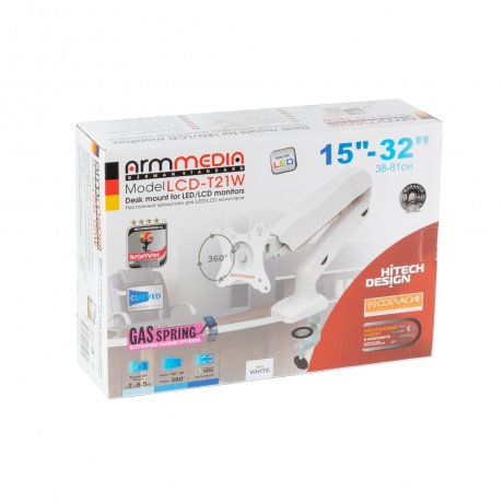 Кронштейн для мониторов Arm Media LCD-T21w (макс.6.5кг) белый - фото 15