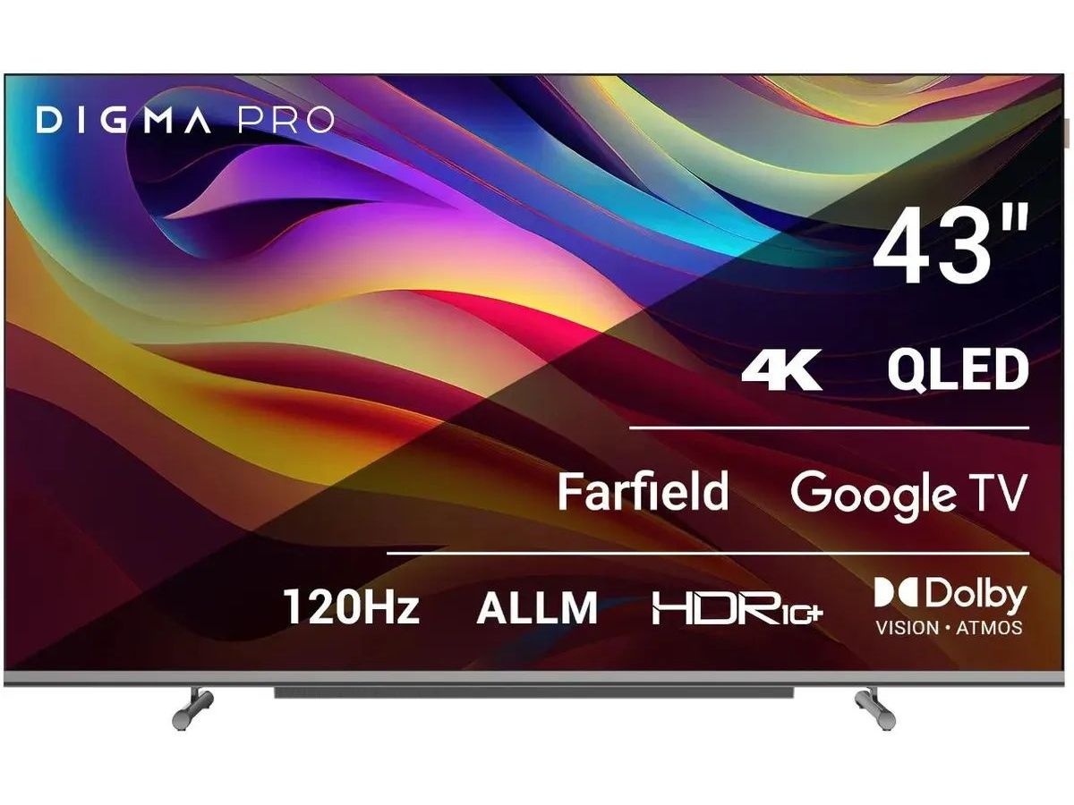 Телевизор Digma Pro QLED 43L Google TV Frameless черный/серебристый цена и фото