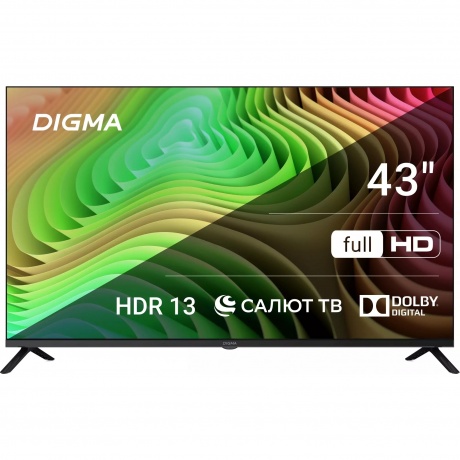 Телевизор LED Digma 43" DM-LED43SBB36 Салют ТВ Frameless Metal черный/черный FULL HD 60Hz DVB-T DVB-T2 DVB-C DVB-S DVB-S2 USB WiFi Smart TV