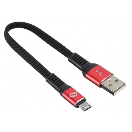 Кабель Digma USB A (m) micro USB B (m) 0.15м черный/красный плоский - фото 2
